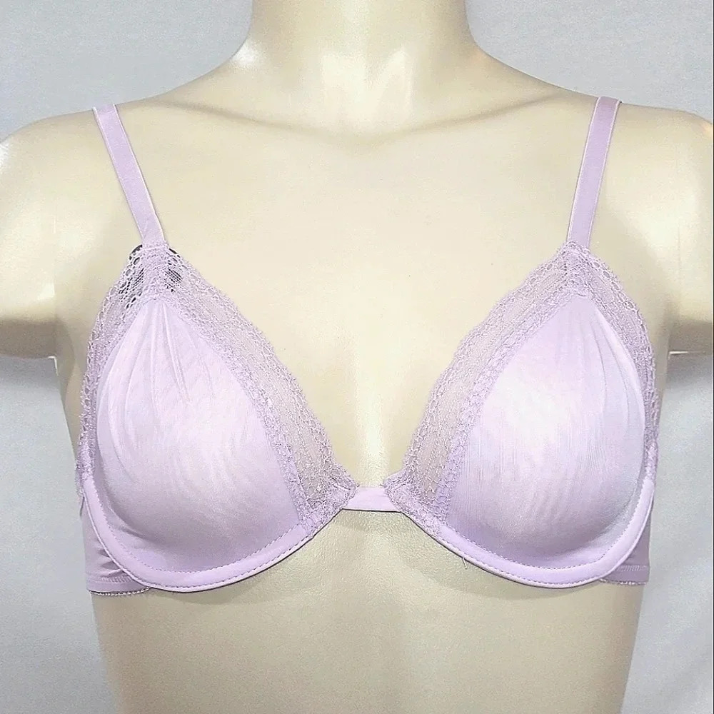 34B Gilligan O'Malley Perfect‎ Unlined Seamless Cup Lace Trim Plunge UW Bra NWT